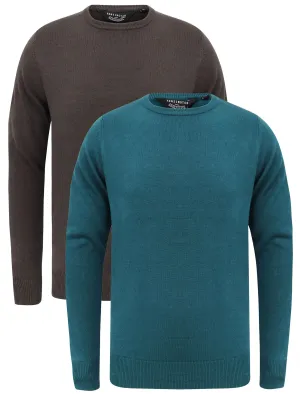 Otter (2 Pack) Soft Cashmillon Knitted Crew Neck Jumpers in Kingfisher Blue / Ebony Grey - Kensington Eastside