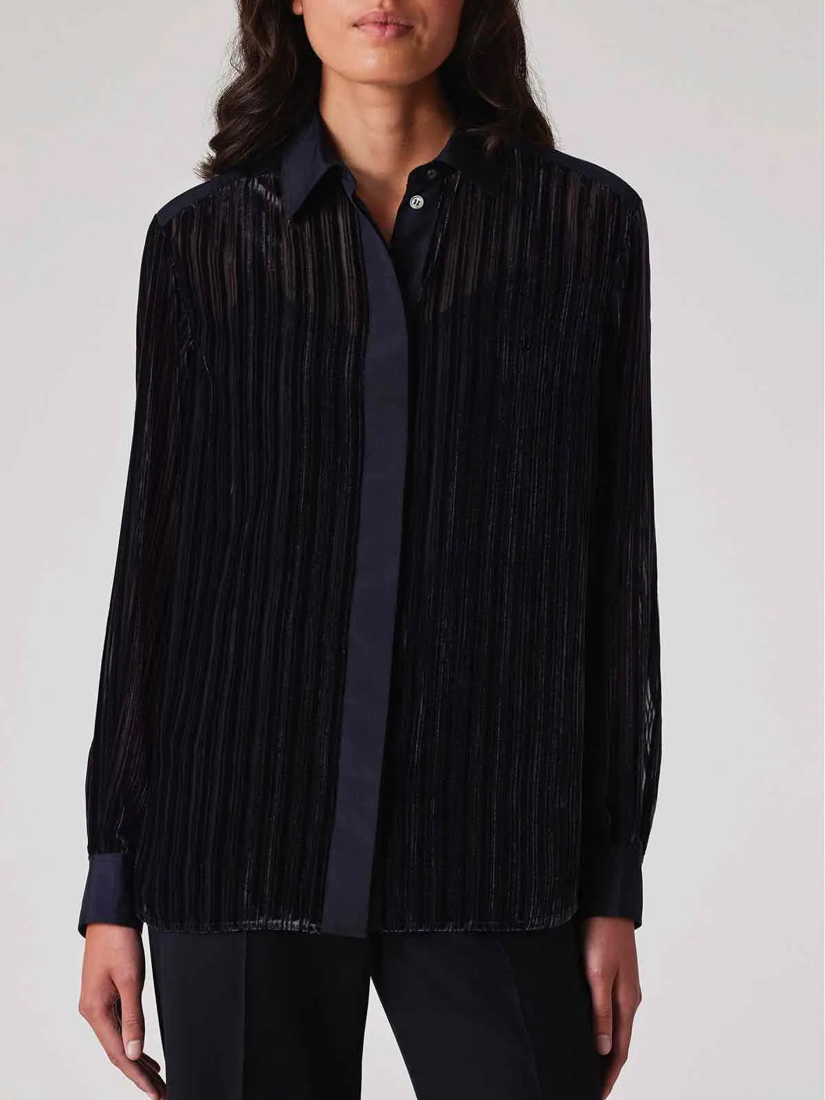 Paul Smith Women's Navy 'Shadow Stripe' Velvet Shirt