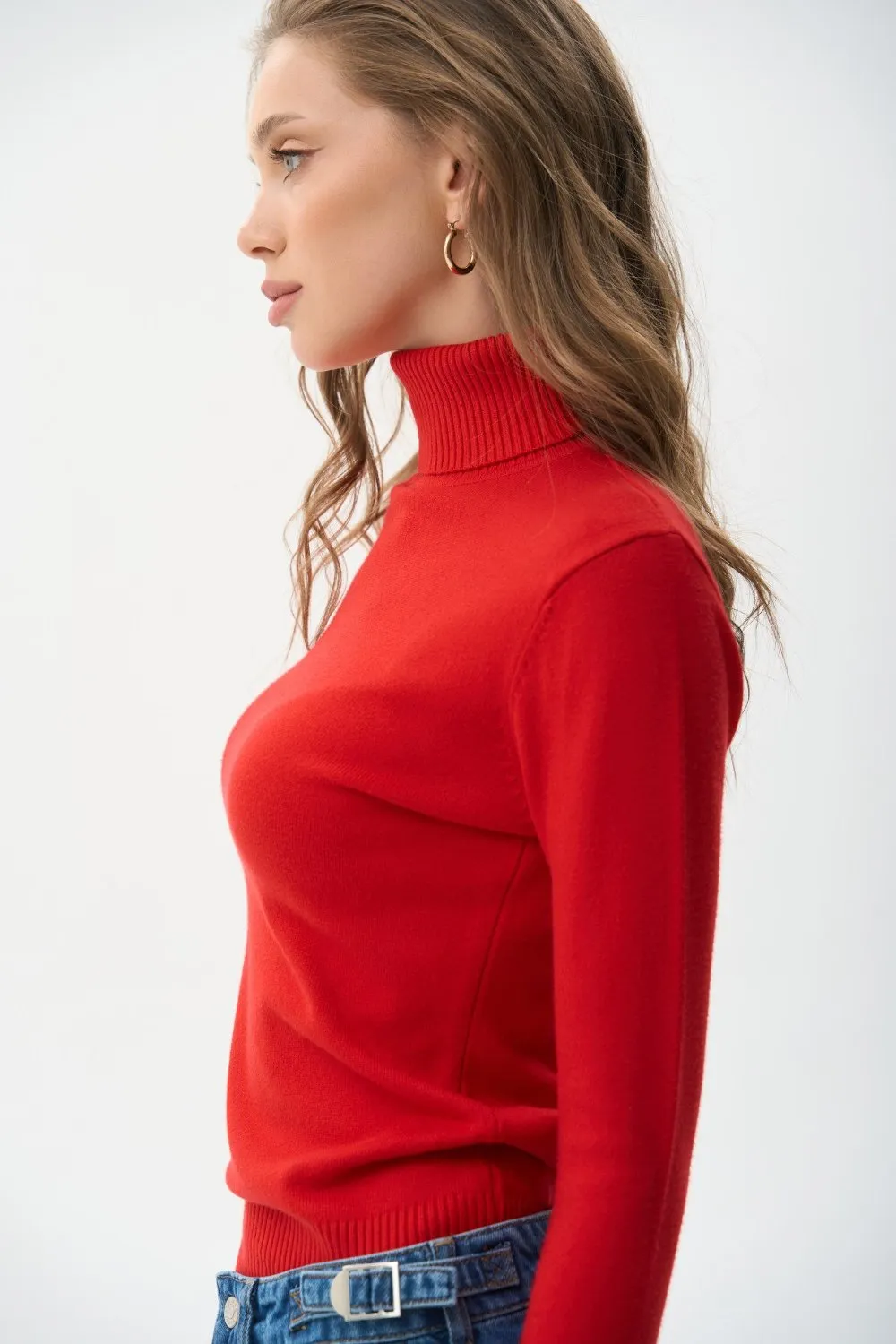 Red Basic Knit Turtleneck Sweater