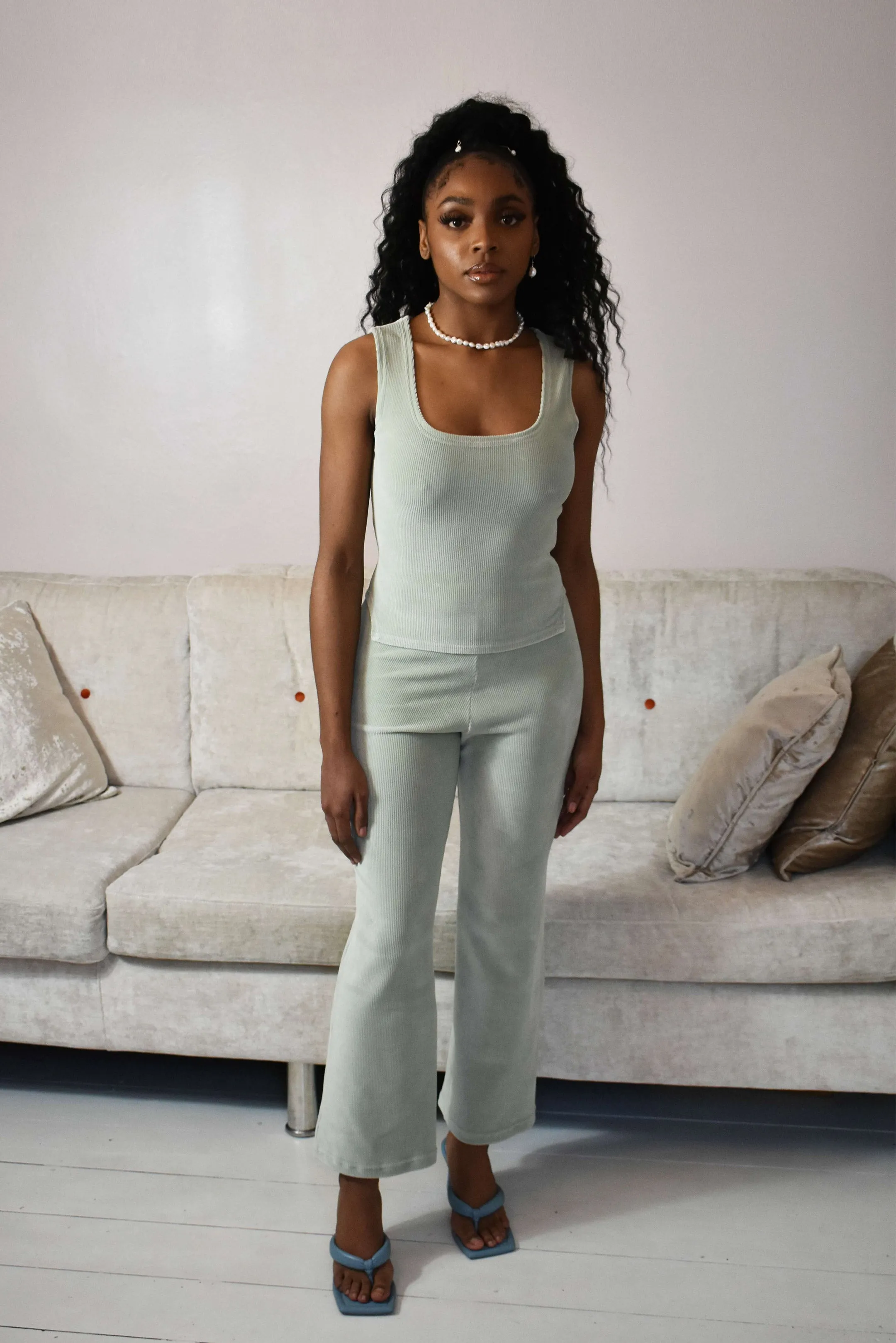 Rib Cotton Velvet Mix 'Manu' Trousers Seafoam