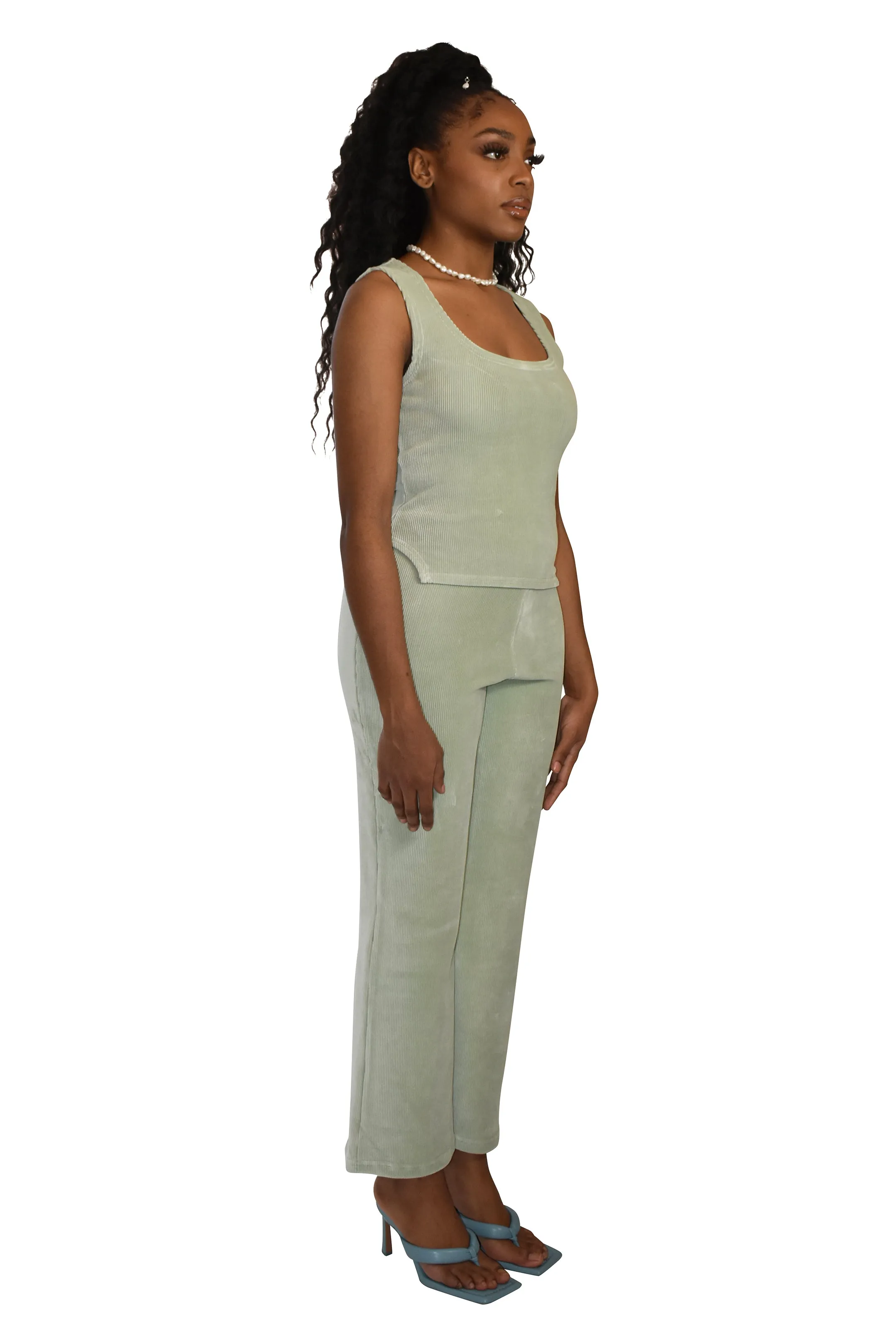 Rib Cotton Velvet Mix 'Manu' Trousers Seafoam