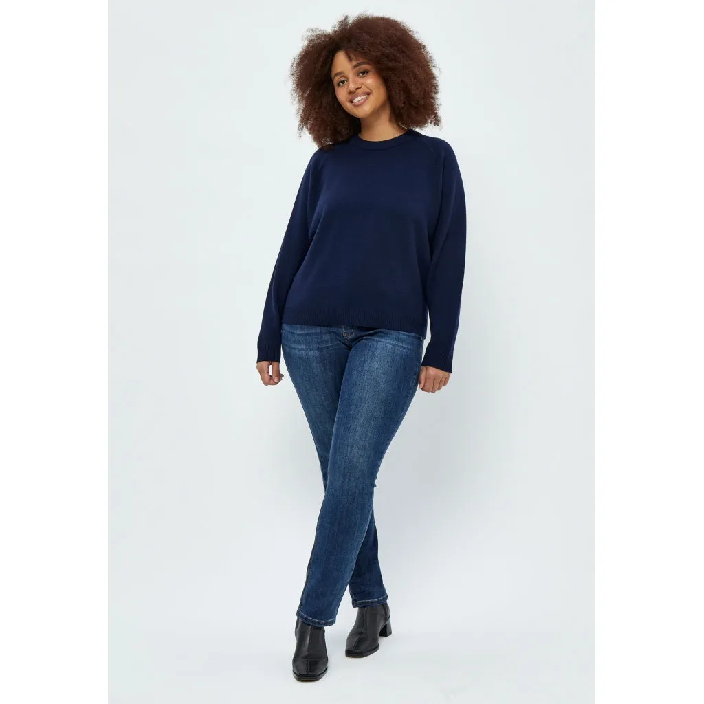 Rosalia Mock Neck Knit Pullover Curve - Black Iris Solid