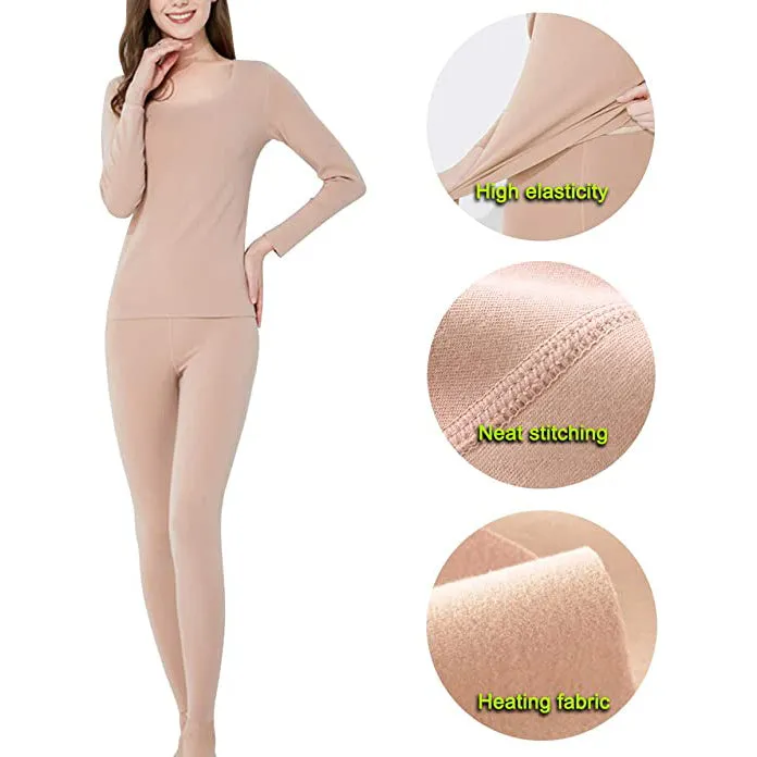 Sidiou Group Anniou Seamless Thermal Underwear Set Long Sleeve Top & Leggings Elastic Soft Warm Comfortable Plus Size Women's Underwear