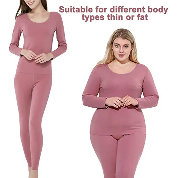 Sidiou Group Anniou Seamless Thermal Underwear Set Long Sleeve Top & Leggings Elastic Soft Warm Comfortable Plus Size Women's Underwear