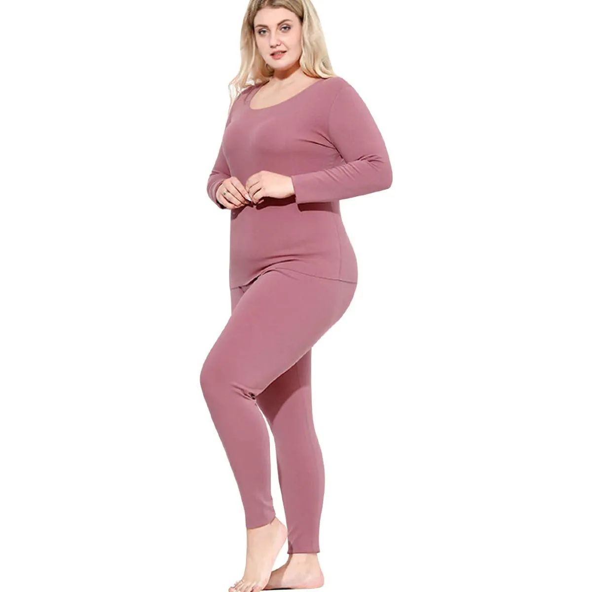 Sidiou Group Anniou Seamless Thermal Underwear Set Long Sleeve Top & Leggings Elastic Soft Warm Comfortable Plus Size Women's Underwear