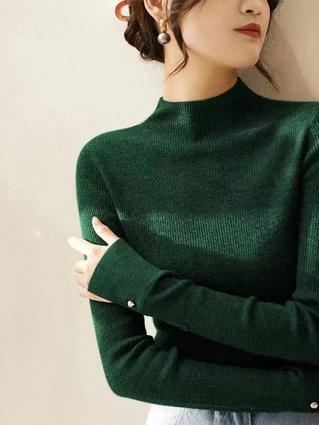 Sophia Classic Turtleneck Solid Color Knitted Sweater-Apricot