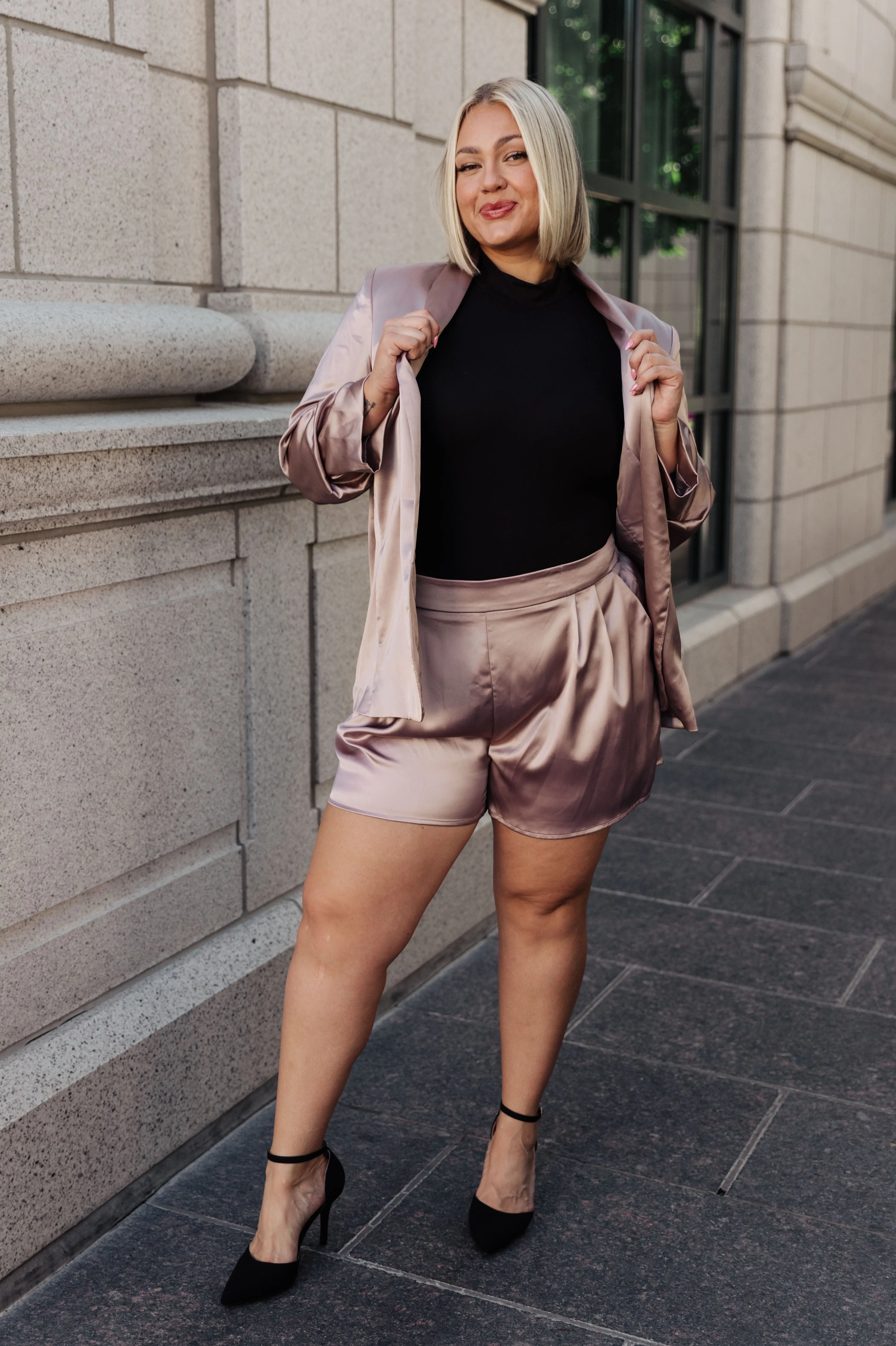 SP24- EE:SOME- Champagne and Roses Satin Blazer (Reg & Curvy)