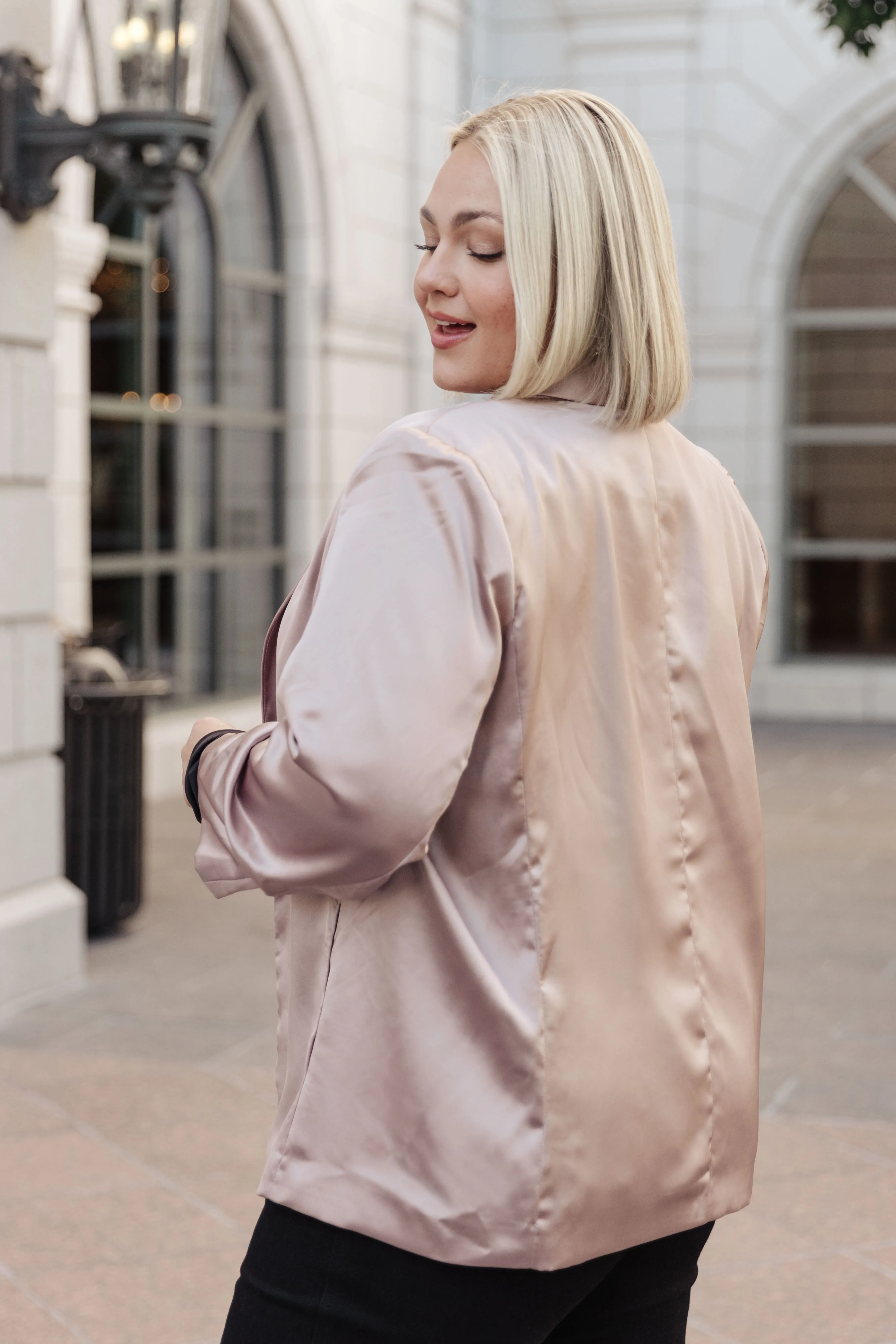 SP24- EE:SOME- Champagne and Roses Satin Blazer (Reg & Curvy)