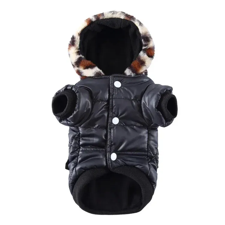 Stay Warm and Stylish with Pet Autumn and Winter Coats: Hooded Casual Warm Fur Collar Dog Clothing with Two-Legged Teddy Cotton Jacket - The Ultimate Choice for a Cozy Winter Wardrobe!