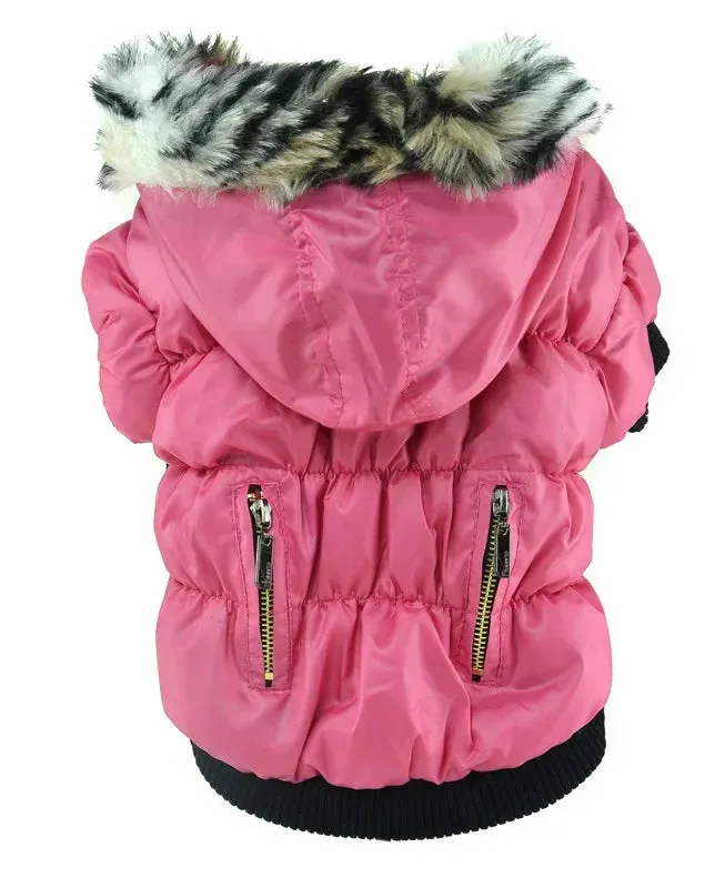 Stay Warm and Stylish with Pet Autumn and Winter Coats: Hooded Casual Warm Fur Collar Dog Clothing with Two-Legged Teddy Cotton Jacket - The Ultimate Choice for a Cozy Winter Wardrobe!