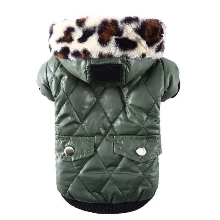 Stay Warm and Stylish with Pet Autumn and Winter Coats: Hooded Casual Warm Fur Collar Dog Clothing with Two-Legged Teddy Cotton Jacket - The Ultimate Choice for a Cozy Winter Wardrobe!