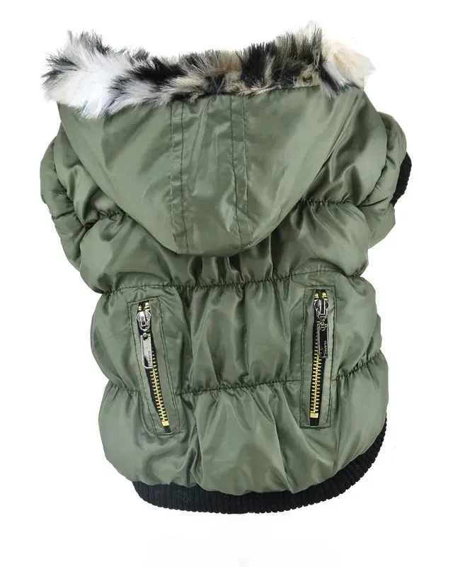 Stay Warm and Stylish with Pet Autumn and Winter Coats: Hooded Casual Warm Fur Collar Dog Clothing with Two-Legged Teddy Cotton Jacket - The Ultimate Choice for a Cozy Winter Wardrobe!