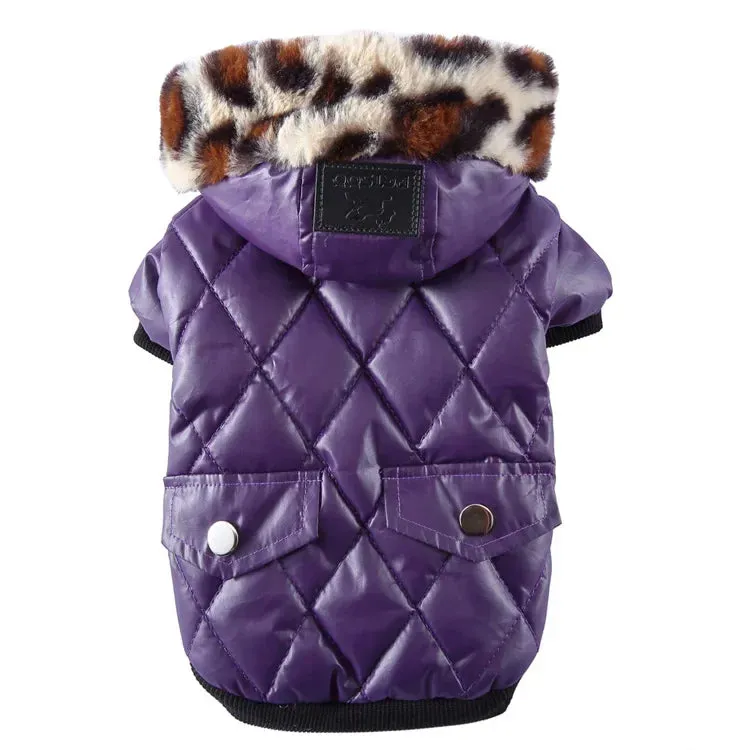 Stay Warm and Stylish with Pet Autumn and Winter Coats: Hooded Casual Warm Fur Collar Dog Clothing with Two-Legged Teddy Cotton Jacket - The Ultimate Choice for a Cozy Winter Wardrobe!