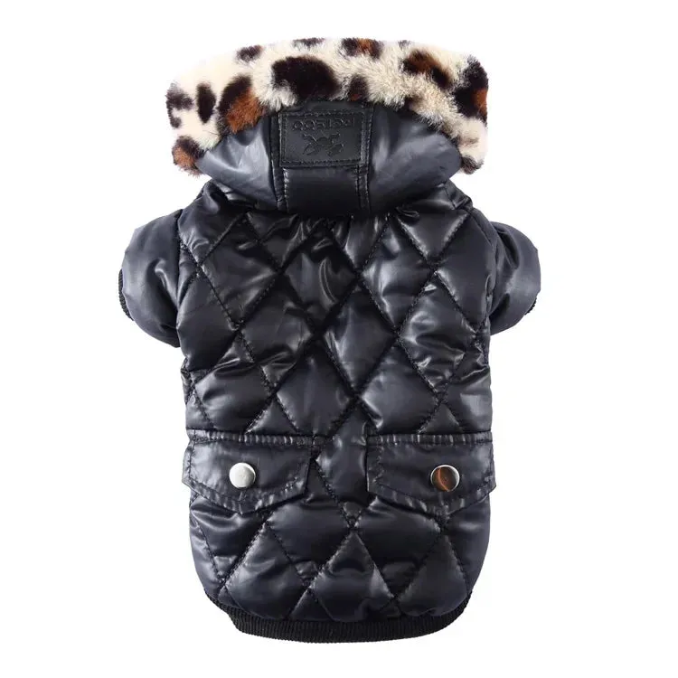 Stay Warm and Stylish with Pet Autumn and Winter Coats: Hooded Casual Warm Fur Collar Dog Clothing with Two-Legged Teddy Cotton Jacket - The Ultimate Choice for a Cozy Winter Wardrobe!