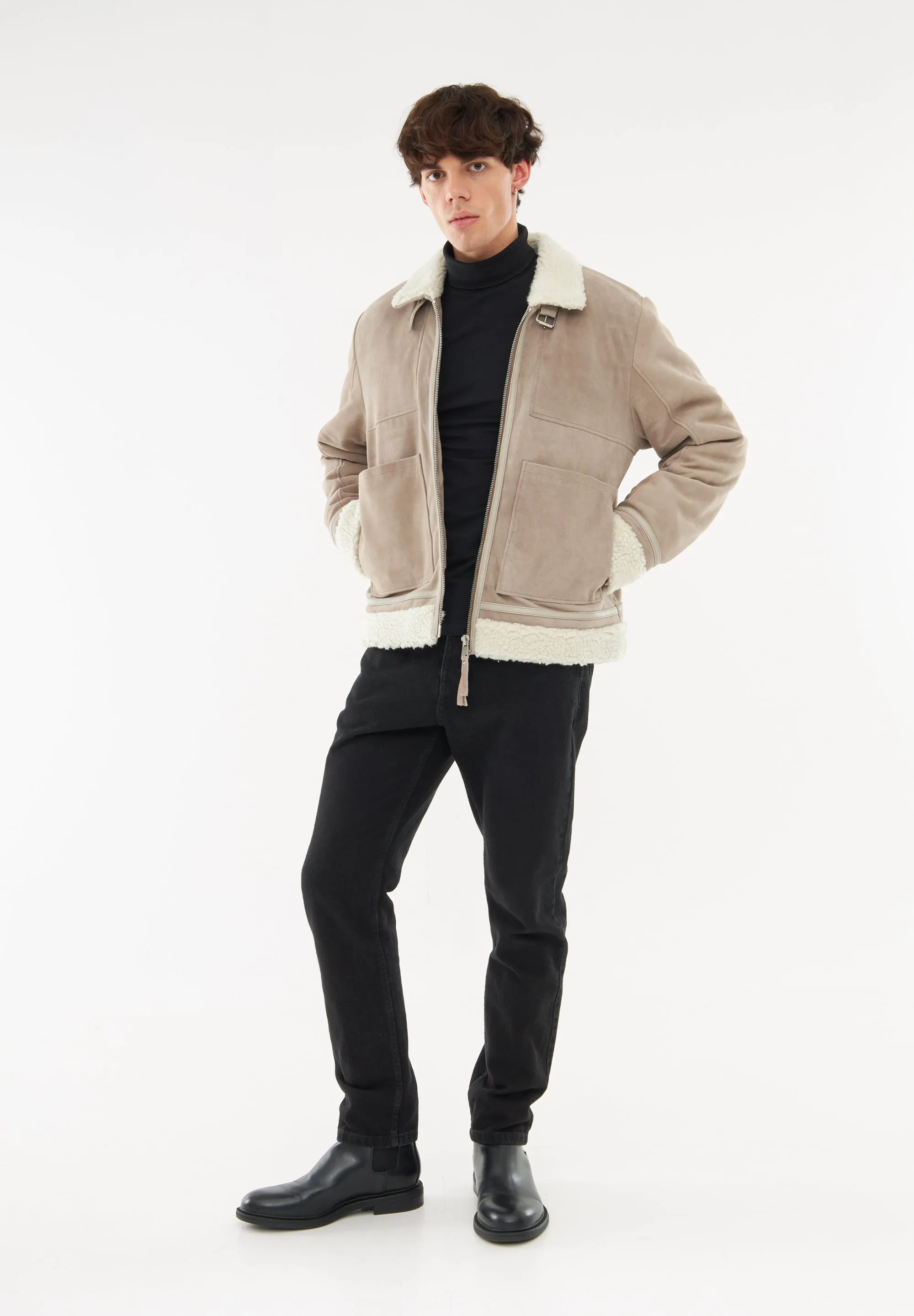 Suede Shearling Patch Jacket