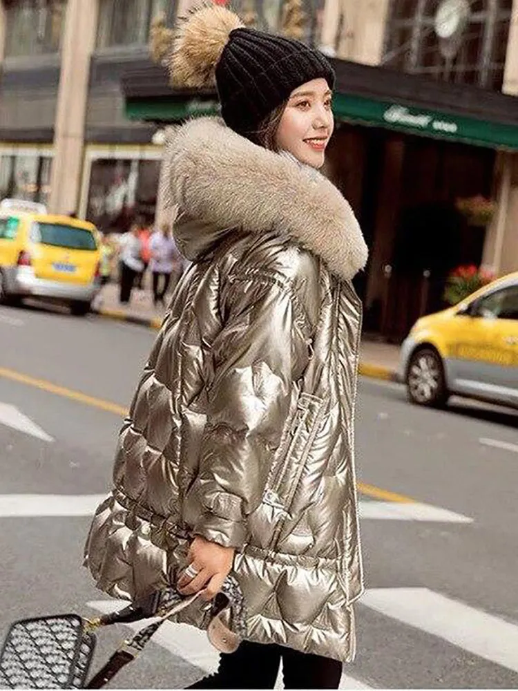 Winter Long Hooded Shiny Jacket Womens Winter Jackets