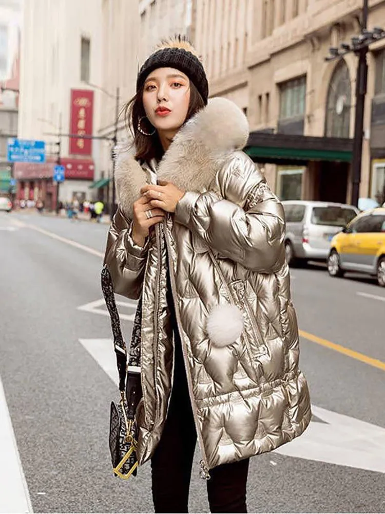 Winter Long Hooded Shiny Jacket Womens Winter Jackets