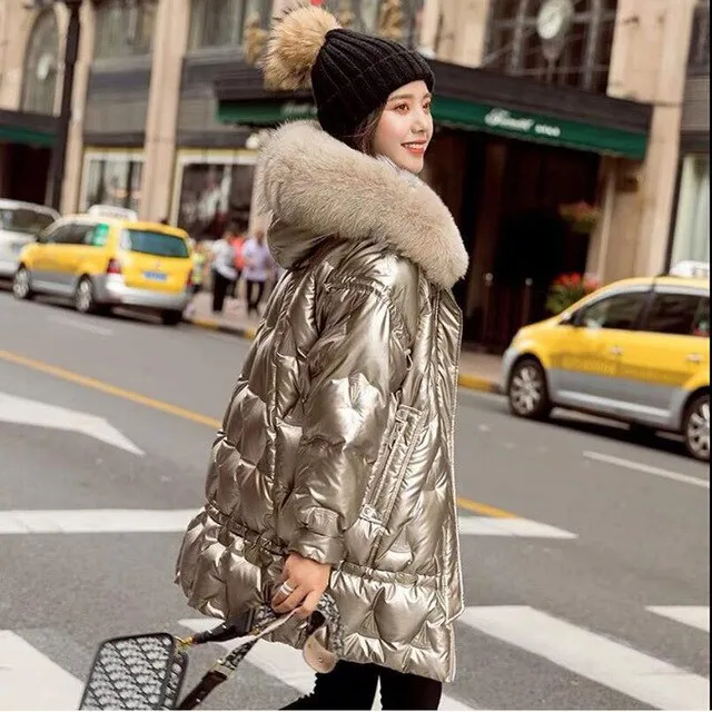 Winter Long Hooded Shiny Jacket Womens Winter Jackets