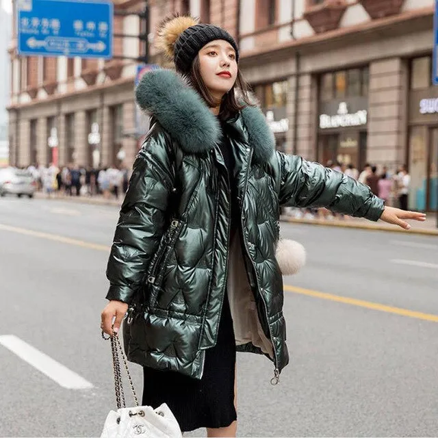 Winter Long Hooded Shiny Jacket Womens Winter Jackets