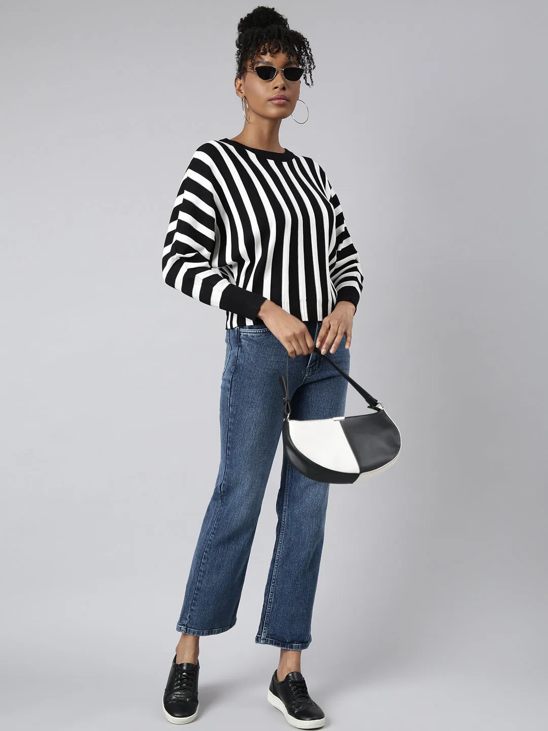 Women Black Vertical Stripes Top