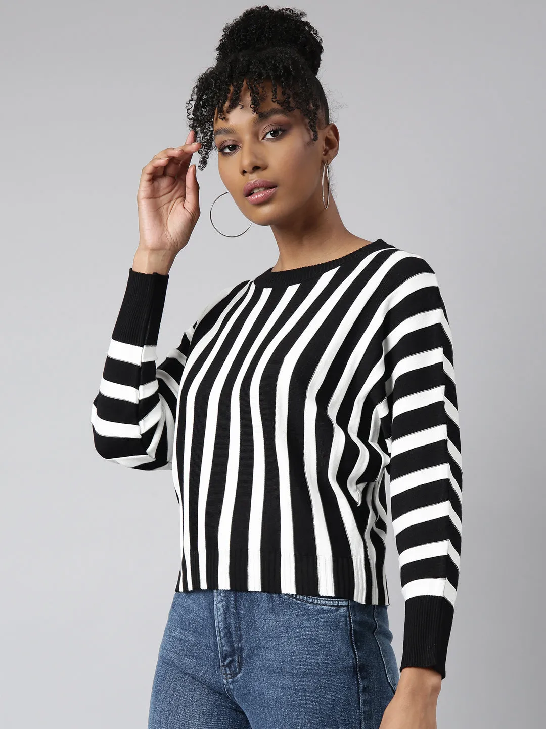 Women Black Vertical Stripes Top