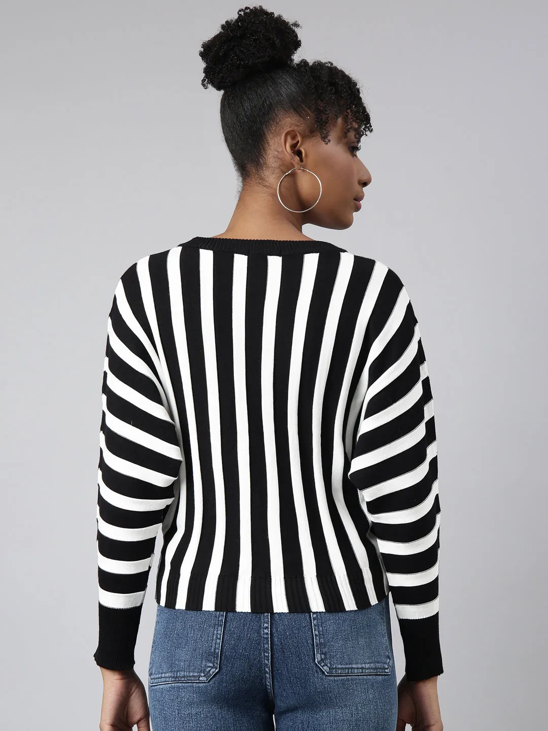 Women Black Vertical Stripes Top