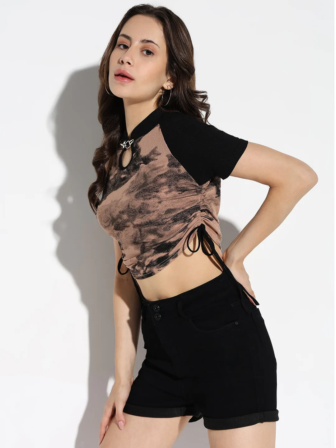 Women Brown Graphic Crop Top