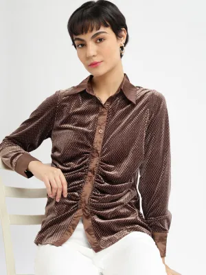 Women Geometric Brown Slim Fit Shirt