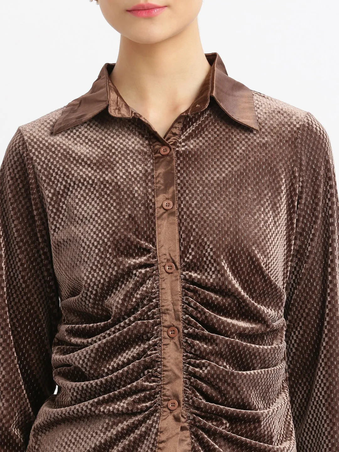 Women Geometric Brown Slim Fit Shirt