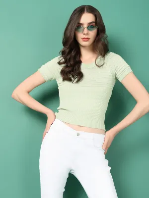 Women Green Solid Crochet Top