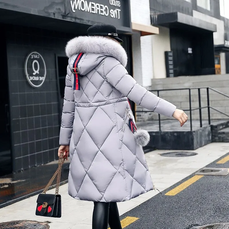 Women Winter Jackets And Coats 2018 Casual Long Sleeve Big Fur Collar Down Coat Female Loose Warm Hooded Parkas Plus Size 2XL