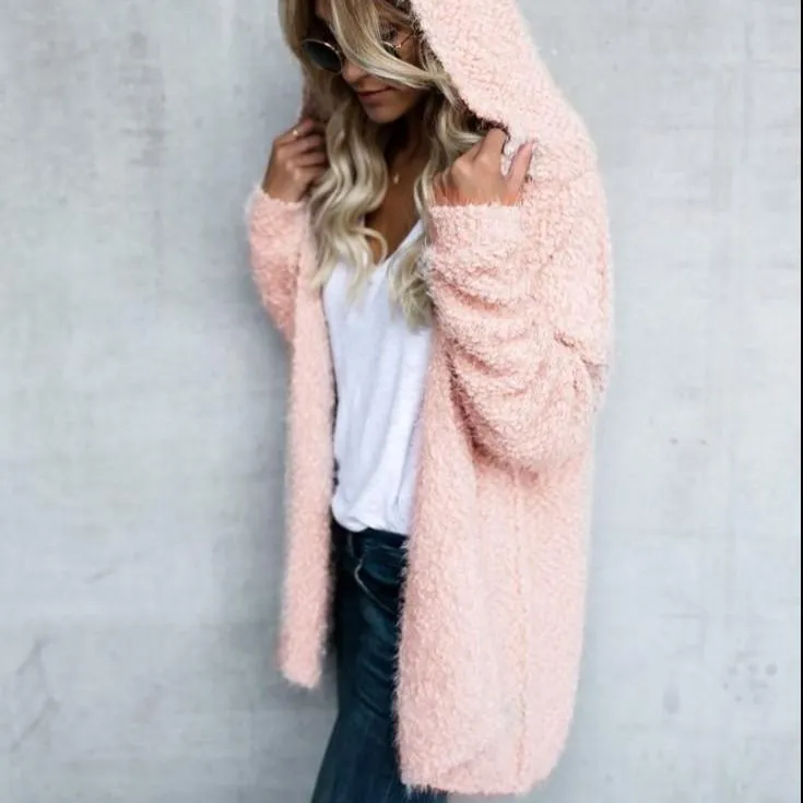 Women's hooded popcorn cardigan with pockets