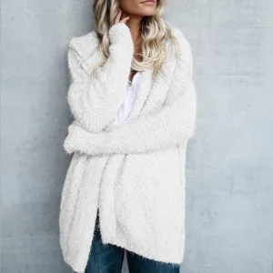 Women's hooded popcorn cardigan with pockets